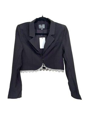 Line & Dot Vaughn Black Cropped Rhinestone Trim Blazer Jacket NWT